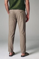 Next Slim Fit Hose mit Kordelzug aus Leinenmischung Khaki