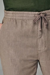 Next Slim Fit Hose mit Kordelzug aus Leinenmischung Khaki/Beige/Braun