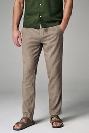 Dehnbund-Hose Slim Fit Hose mit Kordelzug aus Leinenmischung (1-tlg)