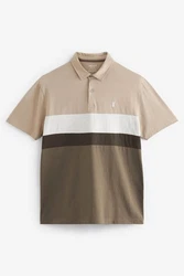 Next Poloshirt mit breitem Bruststreifen Braun/Beige/Khaki