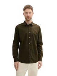 TOM TAILOR Hemd Langarmhemd STRETCH POPLIN Khaki/Dunkelgrün