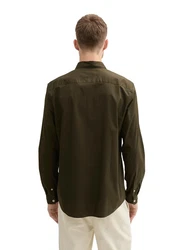 TOM TAILOR Hemd Langarmhemd STRETCH POPLIN Khaki/Dunkelgrün