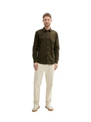 TOM TAILOR Hemd Langarmhemd STRETCH POPLIN Khaki/Dunkelgrün