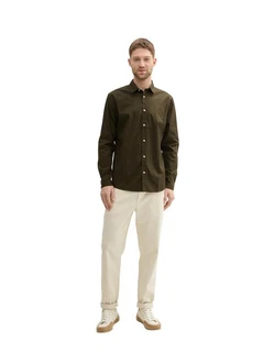 TOM TAILOR Hemd Langarmhemd STRETCH POPLIN Khaki/Dunkelgrün