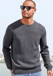 John Devin Strickpullover Strukturstrick Dunkelgrau/Dunkelblau/Grau