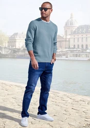 John Devin Strickpullover Strukturstrick Blau/Grau/Hellblau/Dunkelblau
