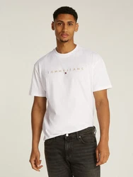 Tommy Jeans T-Shirt TJM REG GOLD LINEAR LOGO TEE EXT Hellblau/Weiß/Braun