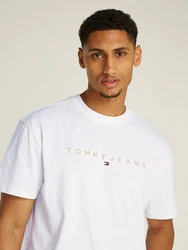Tommy Jeans T-Shirt TJM REG GOLD LINEAR LOGO TEE EXT Hellblau/Weiß/Braun