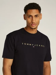 Tommy Jeans T-Shirt TJM REG GOLD LINEAR LOGO TEE EXT Schwarz/Hellblau/Gelb/Weiß/Grün