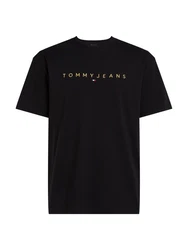 Tommy Jeans T-Shirt TJM REG GOLD LINEAR LOGO TEE EXT Schwarz/Hellblau/Gelb/Weiß/Grün