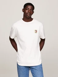 Tommy Jeans T-Shirt TJM REG RWB CREST FLAG TEE Weiß/Rosa/Beige/Dunkelblau