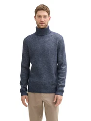 TOM TAILOR Rollkragenpullover mit Rollkragen Grau/Dunkelblau/Blau
