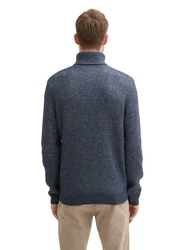 TOM TAILOR Rollkragenpullover mit Rollkragen Grau/Dunkelblau/Blau
