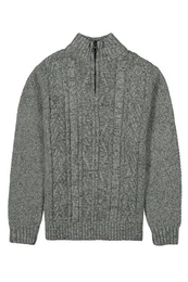 Strickpullover mit Zipper und Zopfmuster