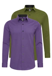 Rusty Neal Langarmhemd Slim-Fit Dunkelblau/Lila