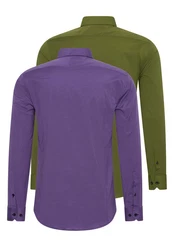 Rusty Neal Langarmhemd Slim-Fit Dunkelblau/Lila