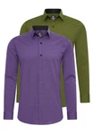 Rusty Neal Langarmhemd Slim-Fit Dunkelblau/Lila
