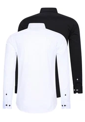 Rusty Neal Langarmhemd Slim-Fit Weiß/Schwarz/Creme