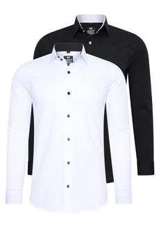 Rusty Neal Langarmhemd Slim-Fit Weiß/Schwarz/Creme