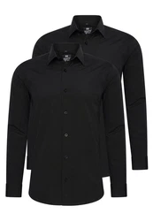 Rusty Neal Langarmhemd Slim-Fit Schwarz/Dunkelblau