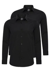 Rusty Neal Langarmhemd Slim-Fit Schwarz/Dunkelblau