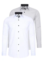 Rusty Neal Langarmhemd Slim-Fit Creme/Weiß/Grau