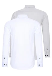 Rusty Neal Langarmhemd Slim-Fit Creme/Weiß/Grau