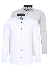 Rusty Neal Langarmhemd Slim-Fit Creme/Weiß/Grau