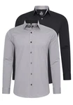 Rusty Neal Langarmhemd Slim-Fit Grau/Dunkelgrau/Dunkelblau/Hellblau