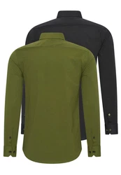 Rusty Neal Langarmhemd Slim-Fit Dunkelgrün/Grün