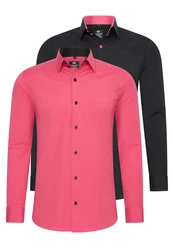 Rusty Neal Langarmhemd Slim-Fit Rosa/Rot