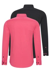 Rusty Neal Langarmhemd Slim-Fit Rosa/Rot