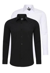 Rusty Neal Langarmhemd Slim-Fit Weiß/Schwarz/Lila
