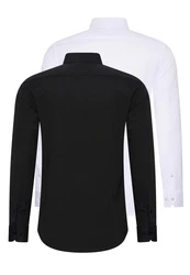 Rusty Neal Langarmhemd Slim-Fit Weiß/Schwarz/Lila