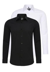 Rusty Neal Langarmhemd Slim-Fit Weiß/Schwarz/Lila