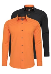 Rusty Neal Langarmhemd Slim-Fit Orange/Rot