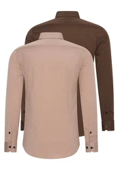 Rusty Neal Langarmhemd Slim-Fit Beige/Braun