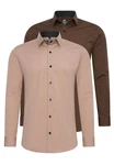 Rusty Neal Langarmhemd Slim-Fit Beige/Braun
