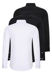 Rusty Neal Langarmhemd Slim-Fit Schwarz/Weiß/Dunkelblau