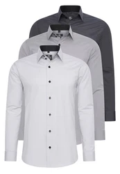 Rusty Neal Langarmhemd Slim-Fit Grau/Beige/Hellgrau/Dunkelgrau