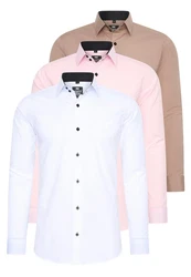 Rusty Neal Langarmhemd Slim-Fit Rosa/Beige