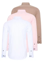 Rusty Neal Langarmhemd Slim-Fit Rosa/Beige