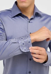 Eterna Langarmhemd SLIM FIT NON IRON Blau/Fliederfarben/Grau