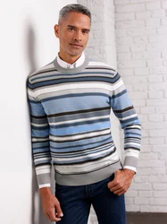 Sieh an! Strickpullover Rundhalspullover Grau/Blau