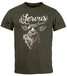 Neverless Print-Shirt Herren T-Shirt Hirsch Tracht Modern Lustig Volksfest Bayern Servus Dunkelgrün/Grau