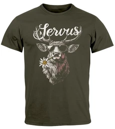 Print-Shirt Herren T-Shirt Hirsch Tracht Modern Lustig Volksfest Bayern Servus mit Print