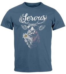 Print-Shirt Herren T-Shirt Hirsch Tracht Modern Lustig Volksfest Bayern Servus mit Print