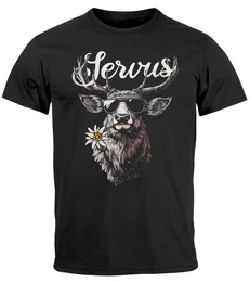 Print-Shirt Herren T-Shirt Hirsch Tracht Modern Lustig Volksfest Bayern Servus mit Print