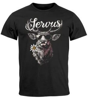 Neverless Print-Shirt Herren T-Shirt Hirsch Tracht Modern Lustig Volksfest Bayern Servus