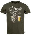 Neverless Print-Shirt Herren T-Shirt Hirsch Tracht Modern Lustig Volksfest Bayern Servus Dunkelgrün/Grau/Grün/Lila
